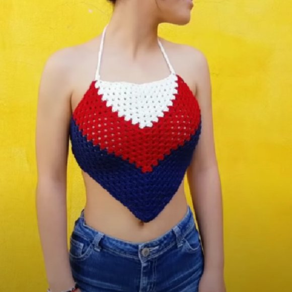 NWT Handmade Crochet Cropoed Halter Neck Cotton Colorful Top Size S /M Vacation - Picture 13 of 15